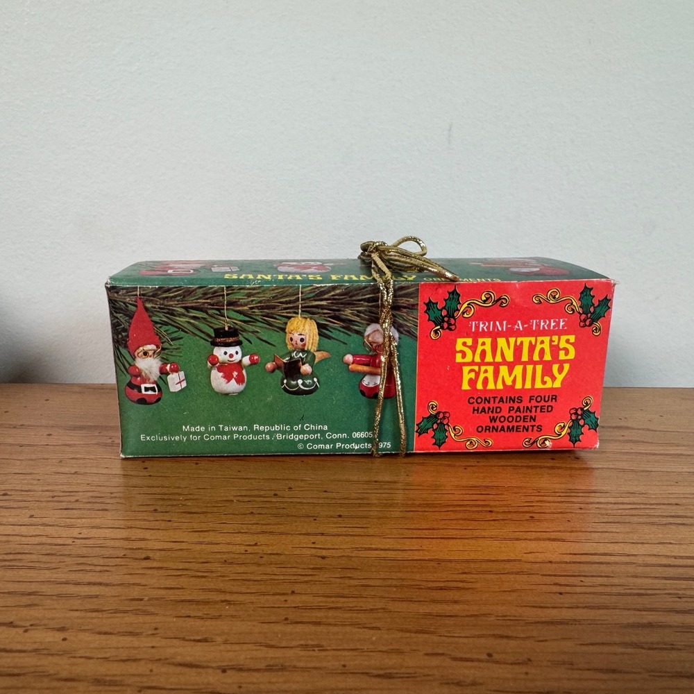 Vintage‎ Santa's Family Hand Painted Wooden Ornaments Set of 4 1975